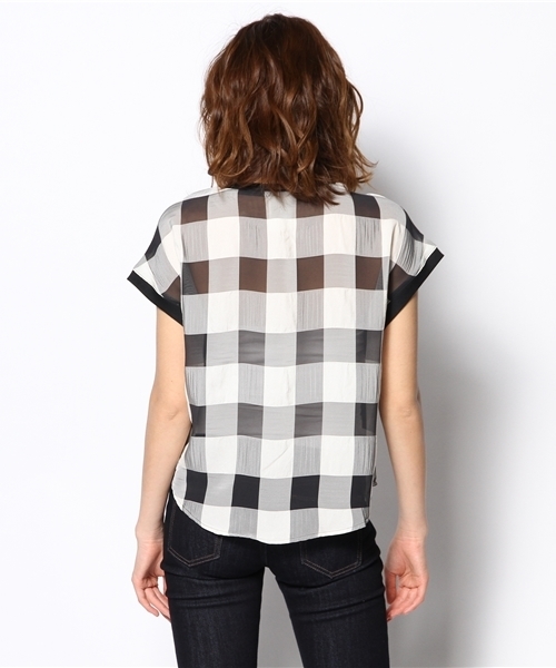 CIAOPANIC（チャオパニック）の「【Ciaopanic】　シフォンチェックP/O（シャツ/ブラウス・レディース・ホワイト/ブラック・FREE）」の6枚目の写真