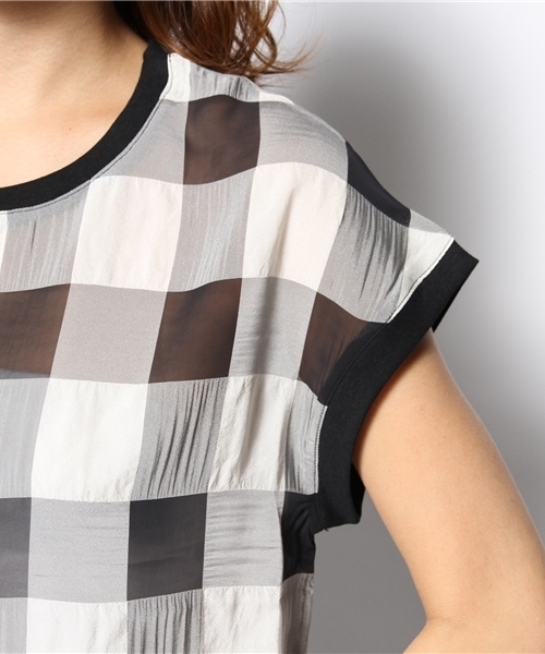 CIAOPANIC（チャオパニック）の「【Ciaopanic】　シフォンチェックP/O（シャツ/ブラウス・レディース・ホワイト/ブラック・FREE）」の4枚目の写真