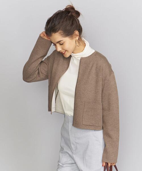 BEAUTY&YOUTH UNITED ARROWS（ビューティーアンドユースユナイテッドアローズ）の「BY ウールコットンダブルフェイスノーカラーショートカーディガン ◆（カーディガン/ボレロ・レディース・モカ/ネイビー/オフホワイト・FREE）」の3枚目の写真