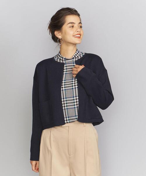 BEAUTY&YOUTH UNITED ARROWS（ビューティーアンドユースユナイテッドアローズ）の「BY ウールコットンダブルフェイスノーカラーショートカーディガン ◆（カーディガン/ボレロ・レディース・モカ/ネイビー/オフホワイト・FREE）」の4枚目の写真