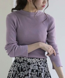 (入荷無し)【shemoshelly】袖スリットロングスリーブクルーネックリブニット