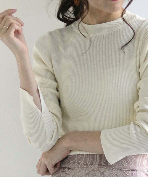 HER CLOSET（ハークローゼット）の「(入荷無し)【shemoshelly】袖スリットロングスリーブクルーネックリブニット（ニット/セーター・レディース・ライトグレー/ブラック/オフホワイト/ラベンダー/グリーン系その他/イエロー系その他・M）」の16枚目の写真