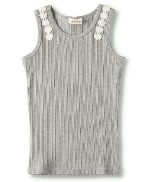BRANSHES（ブランシェス）の「お花レース使いテレコタンクトップ（タンクトップ・キッズ・杢グレー/オフホワイト・100cm/110cm/90cm/80ｃｍ/130cm/140cm/150cm/120cm）」の2枚目の写真