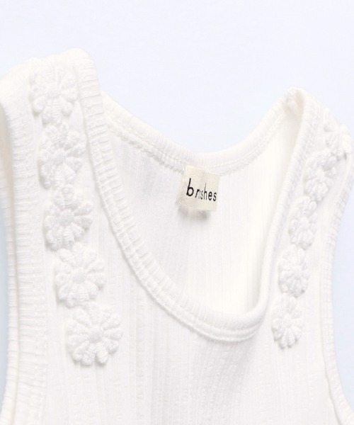 BRANSHES（ブランシェス）の「お花レース使いテレコタンクトップ（タンクトップ・キッズ・杢グレー/オフホワイト・100cm/110cm/90cm/80ｃｍ/130cm/140cm/150cm/120cm）」の4枚目の写真