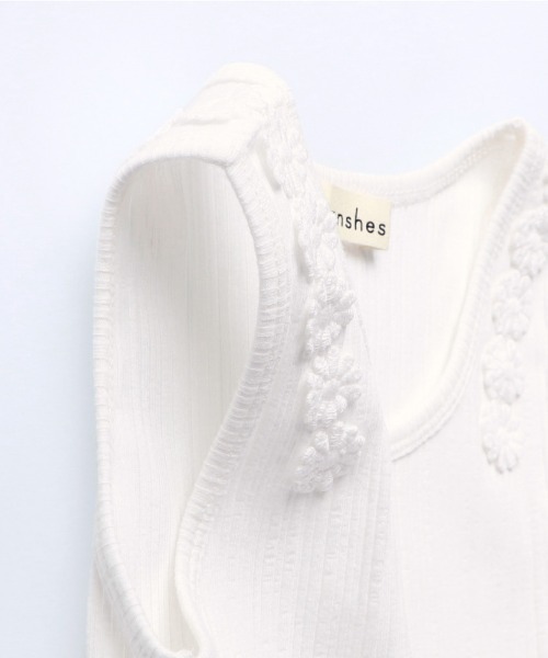 BRANSHES（ブランシェス）の「お花レース使いテレコタンクトップ（タンクトップ・キッズ・杢グレー/オフホワイト・100cm/110cm/90cm/80ｃｍ/130cm/140cm/150cm/120cm）」の5枚目の写真