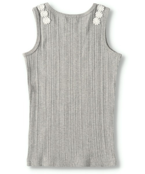 BRANSHES（ブランシェス）の「お花レース使いテレコタンクトップ（タンクトップ・キッズ・杢グレー/オフホワイト・100cm/110cm/90cm/80ｃｍ/130cm/140cm/150cm/120cm）」の7枚目の写真