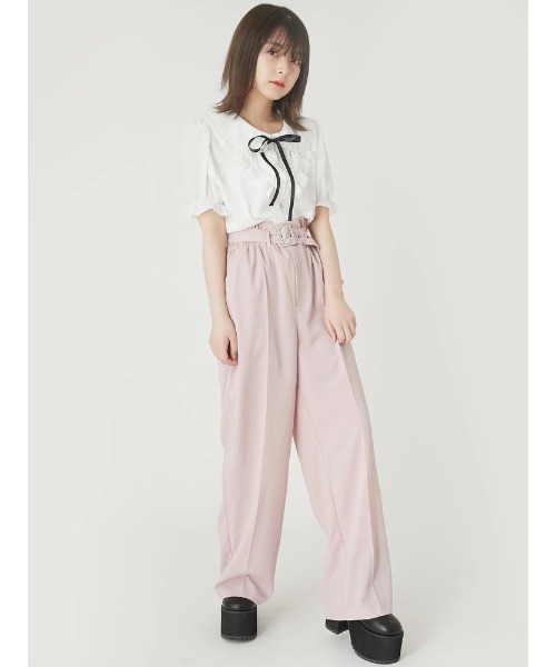 ベルト付きスラックス その他パンツ その他パンツ パンツ Ank Ank Rouge アンクルージュ のファッション