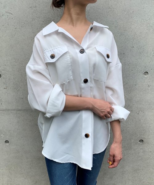 FUN.TRINITY（ファン トリニティー）の「カラービッグシャツ（シャツ/ブラウス・レディース・アイボリー/オフホワイト/ベージュ/ミント・M）」の20枚目の写真