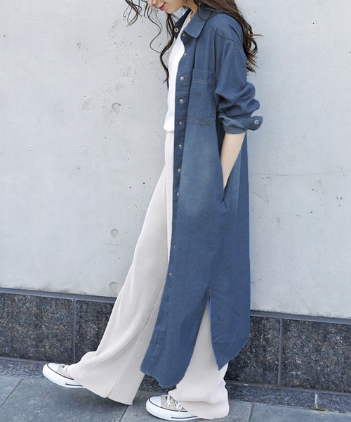 Girly Doll（ガーリードール）の「デニムシャツロングワンピース（シャツワンピース・レディース・ブルー・S/M/L/XL）」の3枚目の写真