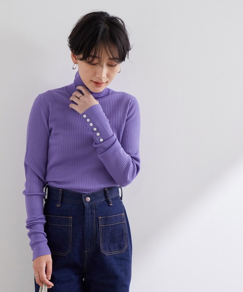 ADAM ET ROPE'（アダムエロペ）の「アンチピリングリブニットタートル（ニット/セーター・レディース・ブラック/キナリ/ミント/パープル・FREE）」の4枚目の写真