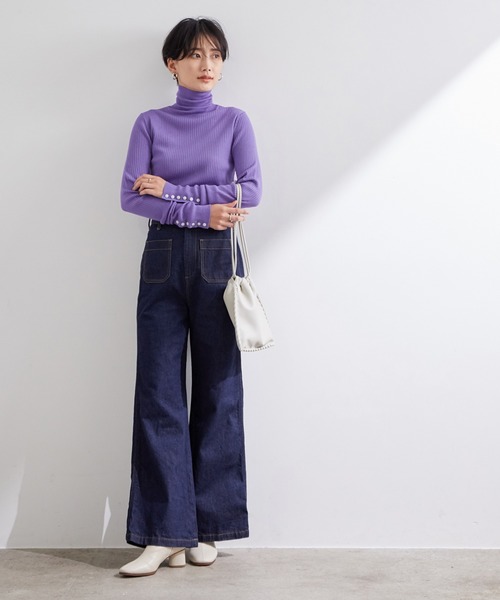 ADAM ET ROPE'（アダムエロペ）の「アンチピリングリブニットタートル（ニット/セーター・レディース・ブラック/キナリ/ミント/パープル・FREE）」の7枚目の写真