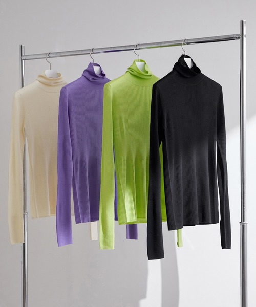 ADAM ET ROPE'（アダムエロペ）の「アンチピリングリブニットタートル（ニット/セーター・レディース・ブラック/キナリ/ミント/パープル・FREE）」の9枚目の写真