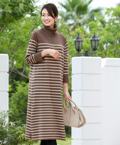 セール 洗える 体型カバーも叶うパネルボーダーニットワンピース ワンピース Tiaclasse ティアクラッセ のファッション通販 Zozotown