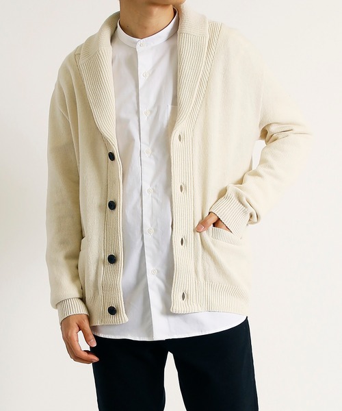 And A（アンドエー）の「KIIT キート / パウダーウールニットショールカラーカーディガン / KV-K94-117（カーディガン/ボレロ・メンズ・ホワイト/チャコールグレー・3）」の2枚目の写真