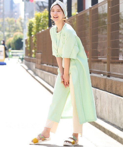 チチカカ（チチカカ）の「ステッチカラーハニカムワンピース（ワンピース・レディース・ライム/ベージュ/ピンク・FREE）」の9枚目の写真