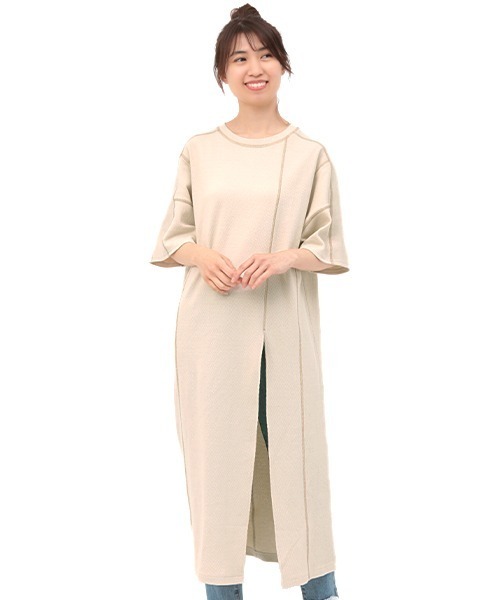 チチカカ（チチカカ）の「ステッチカラーハニカムワンピース（ワンピース・レディース・ライム/ベージュ/ピンク・FREE）」の14枚目の写真