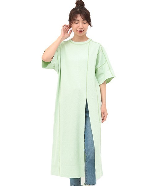 チチカカ（チチカカ）の「ステッチカラーハニカムワンピース（ワンピース・レディース・ライム/ベージュ/ピンク・FREE）」の16枚目の写真