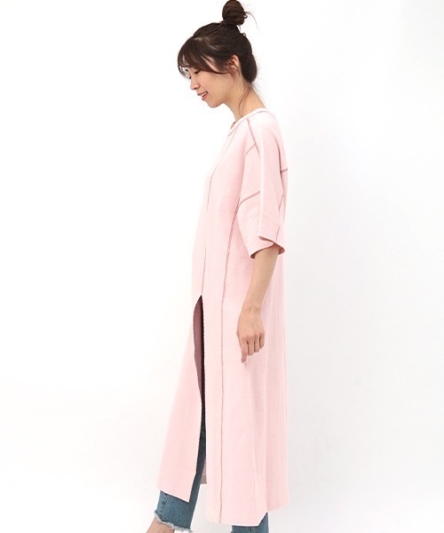 チチカカ（チチカカ）の「ステッチカラーハニカムワンピース（ワンピース・レディース・ライム/ベージュ/ピンク・FREE）」の4枚目の写真