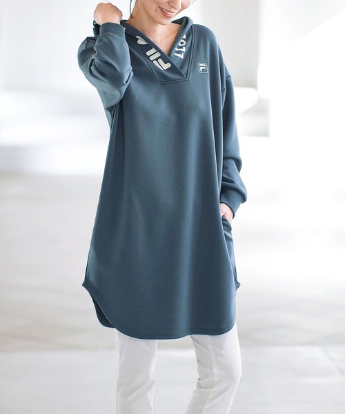 FILA ネイビー Vネック ワンピース レディース セール】FILA Vネックパーカーワンピース（ワンピース