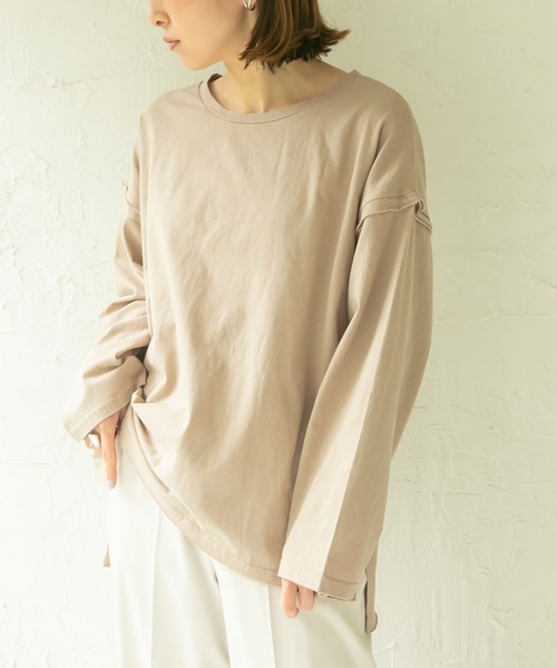 rectangle(レクタングル)の「カットオフコットンTシャツ(Tシャツ/カットソー・レディース・ブラック/ベージュ/オフホワイト/ブルー・FREE)」の3枚目の写真