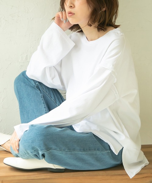 rectangle(レクタングル)の「カットオフコットンTシャツ(Tシャツ/カットソー・レディース・ブラック/ベージュ/オフホワイト/ブルー・FREE)」の15枚目の写真
