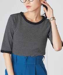 forksy. | 【forksy.】細リブボーダー配色パイピング半袖Tシャツ(Tシャツ/カットソー)