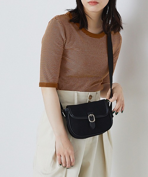 forksy.（フォルクシー）の「【forksy.】細リブボーダー配色パイピング半袖Tシャツ（Tシャツ/カットソー・レディース・パープル/ブラウン/イエロー/オレンジ/ライトブラウン/グリーン/ベージュ/ブルー/マスタード/ブラック・FREE）」の15枚目の写真