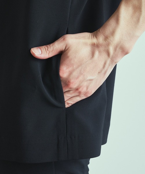 Lui's（ルイス）の「【2×2 セットアップシリーズ 21Summer】 5分袖ノーカラージャケット（ノーカラージャケット・メンズ・ブラック/ブルーグリーン・SMALL/MEDIUM）」の6枚目の写真