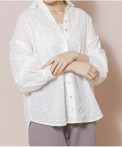 flower（フラワー）の「フラワリースキッパーシャツ（シャツ/ブラウス・レディース・ベージュ/ホワイト・FREE）」の8枚目の写真