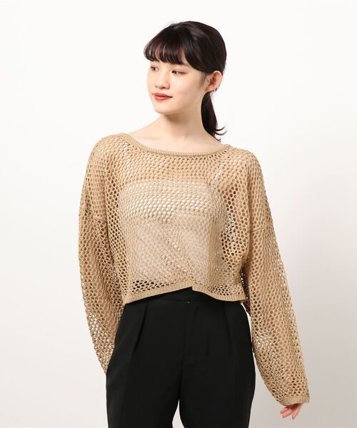KOBE LETTUCE（コウベレタス）の「ゆったり透かし編みメッシュニットトップス（ニット/セーター・レディース・グリーン系その他/アイボリー/ベージュ/ダークブラウン・FREE）」の4枚目の写真