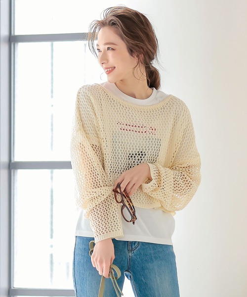 KOBE LETTUCE（コウベレタス）の「ゆったり透かし編みメッシュニットトップス（ニット/セーター・レディース・グリーン系その他/アイボリー/ベージュ/ダークブラウン・FREE）」の8枚目の写真