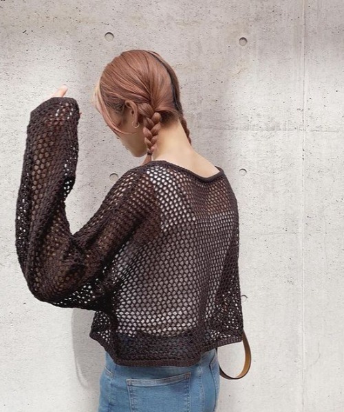 KOBE LETTUCE（コウベレタス）の「ゆったり透かし編みメッシュニットトップス（ニット/セーター・レディース・グリーン系その他/アイボリー/ベージュ/ダークブラウン・FREE）」の15枚目の写真