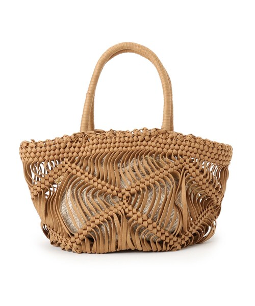 THE SHOP TK (ザ ショップ ティーケー )の「◆巾着付き平編マクラメトート(トートバッグ・レディース・ブラウン系/アイボリー・99)」の1枚目の写真