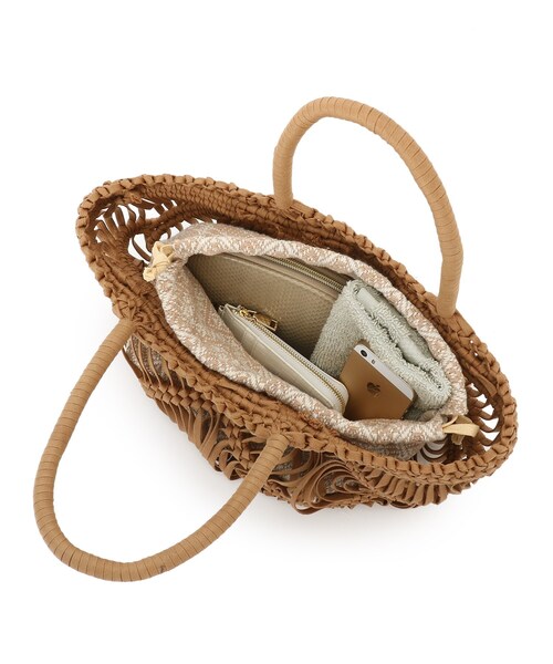 THE SHOP TK (ザ ショップ ティーケー )の「◆巾着付き平編マクラメトート(トートバッグ・レディース・ブラウン系/アイボリー・99)」の4枚目の写真