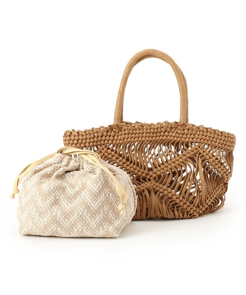 THE SHOP TK (ザ ショップ ティーケー )の「◆巾着付き平編マクラメトート(トートバッグ・レディース・ブラウン系/アイボリー・99)」の5枚目の写真