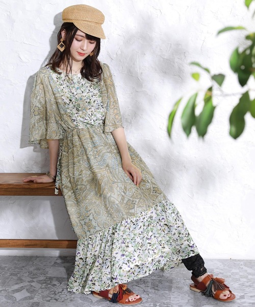 Imagination ソマリ ワンピース Somari 柄切替ティアードワンピース ワンピース Somari Imagination ソマリ イマジネーション のファッション