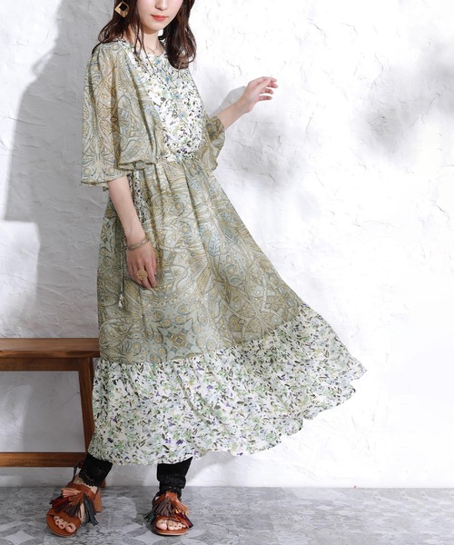 セール 柄切替ティアードワンピース ワンピース Somari Imagination ソマリ Somari Imagination ソマリ ワンピース イマジネーション のファッション