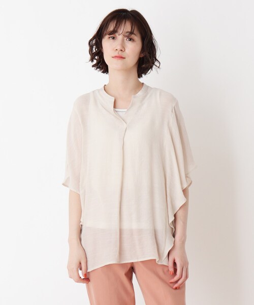 DRESKIP（ドレスキップ）の「◆【2点セット】ラッフルスリーブスラブブラウス＋インナー（シャツ/ブラウス・レディース・ネイビー/黄緑系/ライトベージュ・02/04/03）」の4枚目の写真