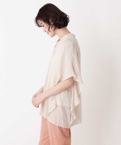 DRESKIP（ドレスキップ）の「◆【2点セット】ラッフルスリーブスラブブラウス＋インナー（シャツ/ブラウス・レディース・ネイビー/黄緑系/ライトベージュ・02/04/03）」の6枚目の写真