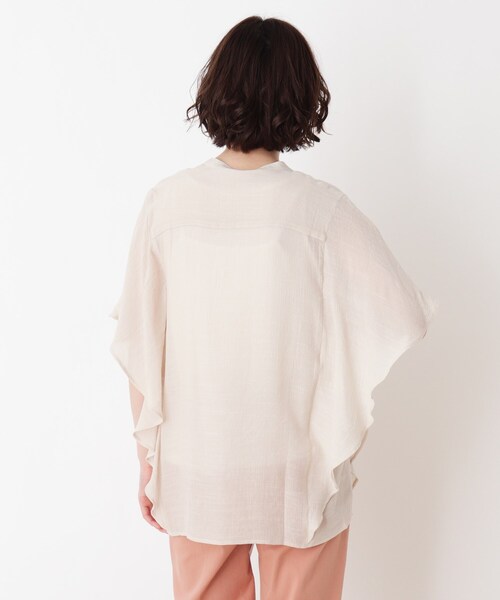 DRESKIP（ドレスキップ）の「◆【2点セット】ラッフルスリーブスラブブラウス＋インナー（シャツ/ブラウス・レディース・ネイビー/黄緑系/ライトベージュ・02/04/03）」の7枚目の写真