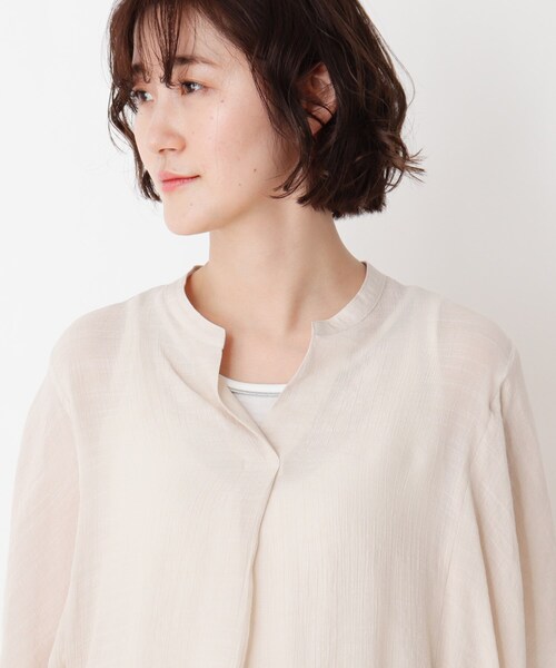 DRESKIP（ドレスキップ）の「◆【2点セット】ラッフルスリーブスラブブラウス＋インナー（シャツ/ブラウス・レディース・ネイビー/黄緑系/ライトベージュ・02/04/03）」の8枚目の写真