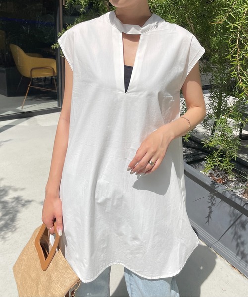 StyleSea（スタイルシー）の「ブロード前後2Wayブラウス（シャツ/ブラウス・レディース・ブラック/ベージュ/オフホワイト/ミント/モカ・FREE）」の2枚目の写真