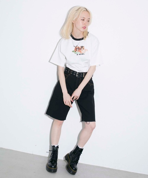 X-girl（エックスガール）の「DOG & CAT ANGEL S/S TEE（Tシャツ/カットソー・レディース・ホワイト/ベージュ/ブラック/ライトパープル・S/L/XS/M）」の14枚目の写真
