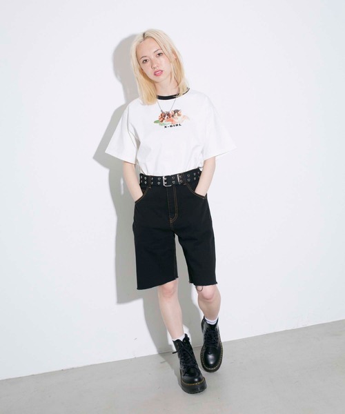 X-girl（エックスガール）の「DOG & CAT ANGEL S/S TEE（Tシャツ/カットソー・レディース・ホワイト/ベージュ/ブラック/ライトパープル・S/L/XS/M）」の15枚目の写真