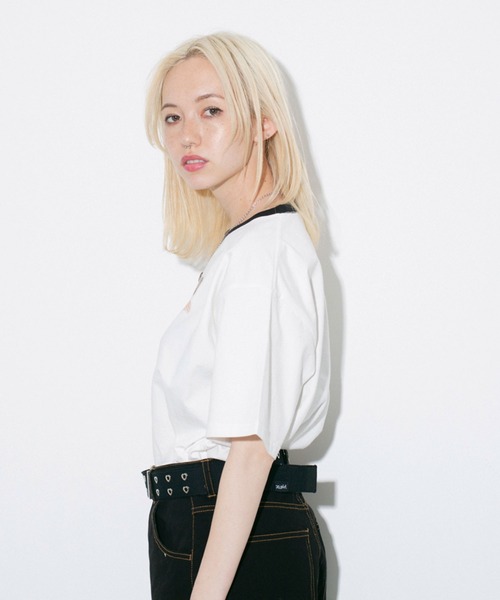 X-girl（エックスガール）の「DOG & CAT ANGEL S/S TEE（Tシャツ/カットソー・レディース・ホワイト/ベージュ/ブラック/ライトパープル・S/L/XS/M）」の5枚目の写真