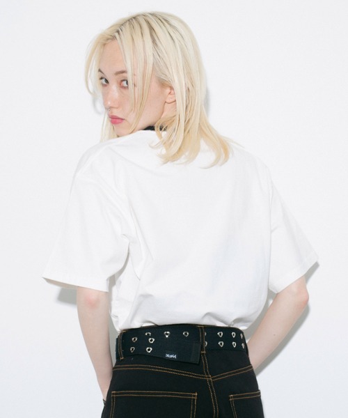 X-girl（エックスガール）の「DOG & CAT ANGEL S/S TEE（Tシャツ/カットソー・レディース・ホワイト/ベージュ/ブラック/ライトパープル・S/L/XS/M）」の6枚目の写真