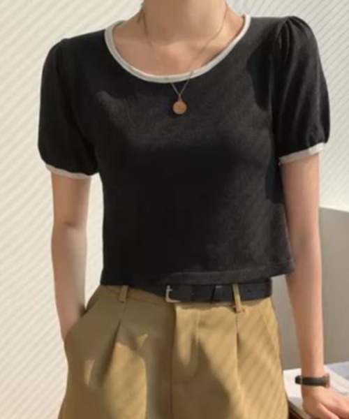 everycoco(エブリーココ)の「バイカラーパフスリーブトップ◇(ニット/セーター・レディース・ホワイト/ブラック/パープル/サックスブルー・FREE)」の18枚目の写真