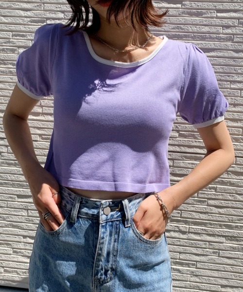 everycoco(エブリーココ)の「バイカラーパフスリーブトップ◇(ニット/セーター・レディース・ホワイト/ブラック/パープル/サックスブルー・FREE)」の22枚目の写真