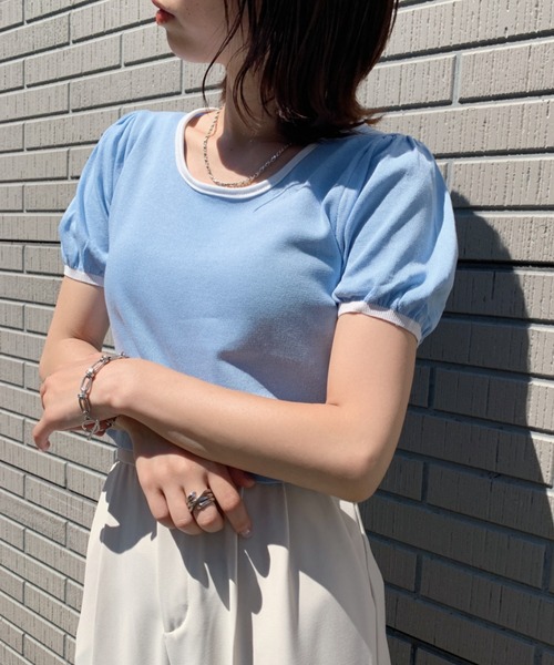 everycoco(エブリーココ)の「バイカラーパフスリーブトップ◇(ニット/セーター・レディース・ホワイト/ブラック/パープル/サックスブルー・FREE)」の20枚目の写真