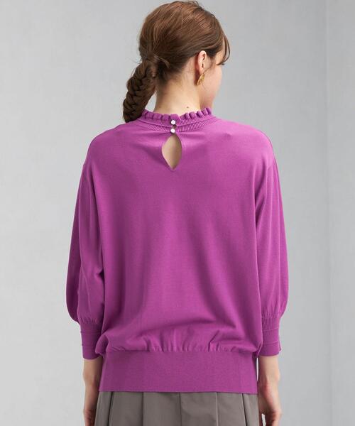 green label relaxing(グリーンレーベルリラクシング)の「スタンド フリル ネック プルオーバー ニット -ウォッシャブル-(ニット/セーター・レディース・ブラック/ダークブラウン/パープル・FREE)」の6枚目の写真